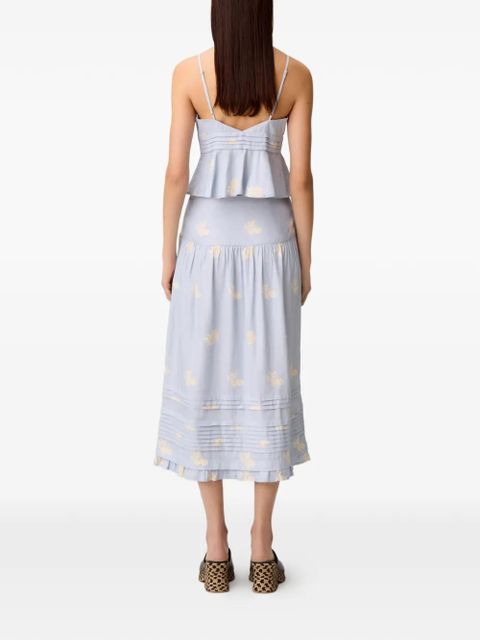 Claudie Pierlot floral-print pleated A-line midi skirt - Blue