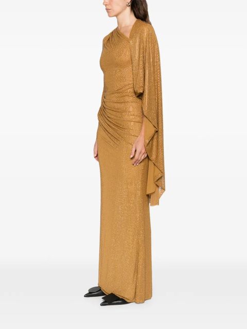 Self-Portrait rhinestoned draped maxi dress - Gold