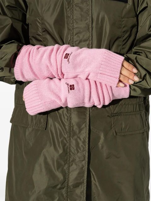 GANNI embroidered knit mitts - Pink