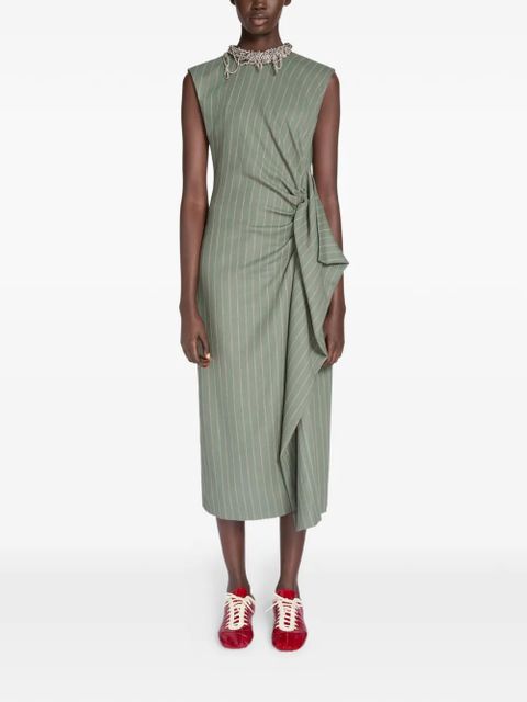 DRIES VAN NOTEN pinstripe ruffle midi dress - Green - zdjęcie produktu nr 2
