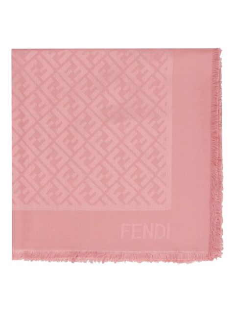 FENDI logo-pattern frayed-edge shawl - Pink