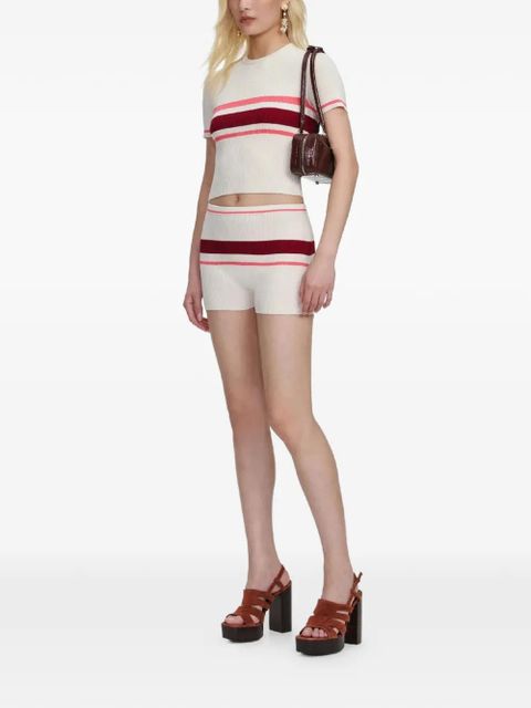 Self-Portrait striped elasticated shorts - Neutrals - zdjęcie produktu nr 2