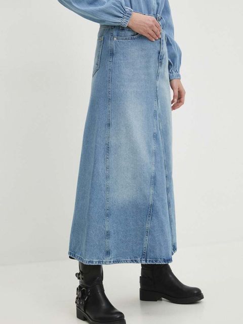 Answear.LAB spódnica jeansowa kolor niebieski maxi rozkloszowana