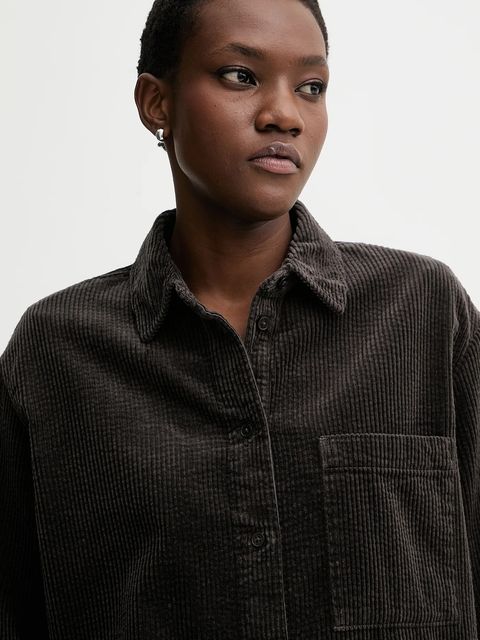 Marc O'Polo koszula sztruksowa damska kolor brązowy relaxed z kołnierzykiem klasycznym 5000007448