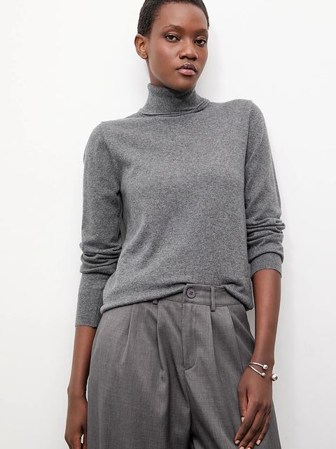 Answear Lab sweter z kaszmirem kolor szary lekki z golfem