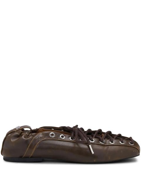 GANNI lace-up leather ballerina shoes - Brown - zdjęcie produktu nr 1