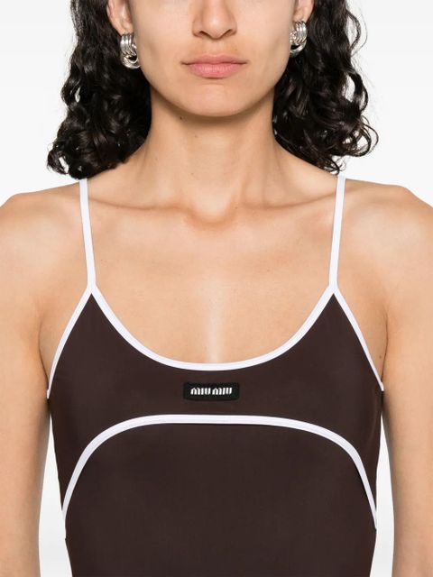 Miu Miu contrast-trim midi dress - Brown