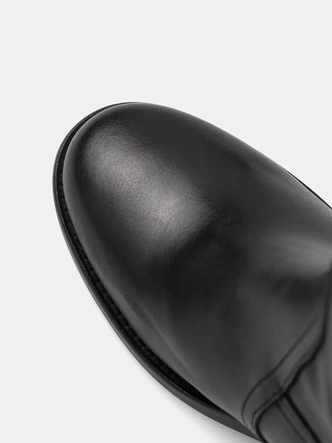 Tommy Hilfiger kozaki skórzane RIDING LTHR LONG BOOT BLOCK HEEL damskie kolor czarny na słupku FW0FW08777