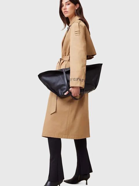 AllSaints trencz bawełniany DEMMI damski kolor brązowy przejściowy dwurzędowy W027OC