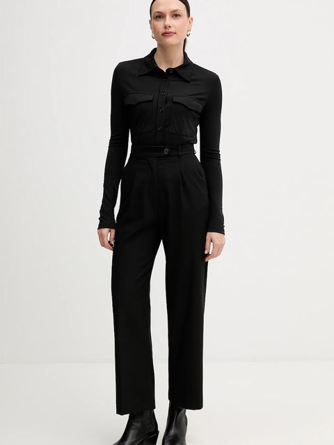 Sisley koszula damska kolor czarny regular z kołnierzykiem klasycznym 54HXLQ09M - zdjęcie produktu nr 2