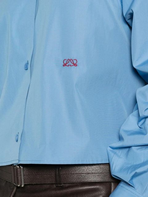LOEWE Anagram-embroidered gathered-sleeve shirt - Blue