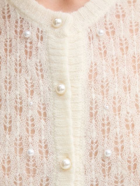 MUNTHE kardigan wełniany PERL damski kolor beżowy lekki 252162025274