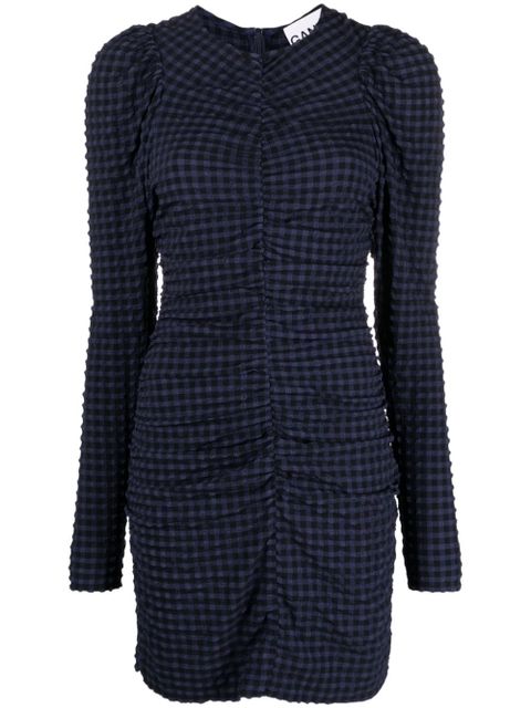 GANNI checkered seersucker mini dress - Blue - zdjęcie produktu nr 1