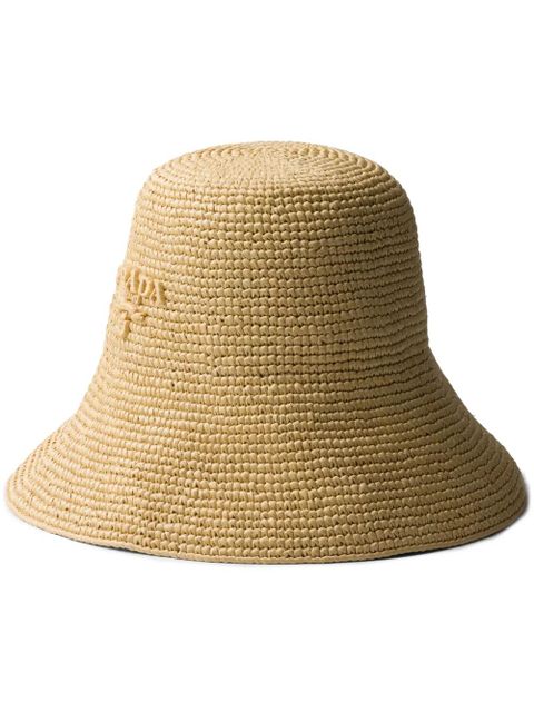 Prada braided raffia logo bucket hat - Neutrals - zdjęcie produktu nr 1
