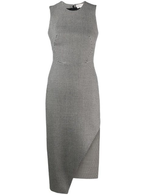 Alexander McQueen houndstooth asymmetric midi dress - Black - zdjęcie produktu nr 1
