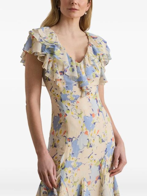 Lauren Ralph Lauren floral-print ruffled dress - Neutrals