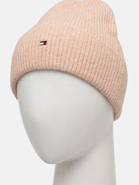 Tommy Hilfiger czapka z domieszką wełny kolor różowy z cienkiej dzianiny AW0AW16633