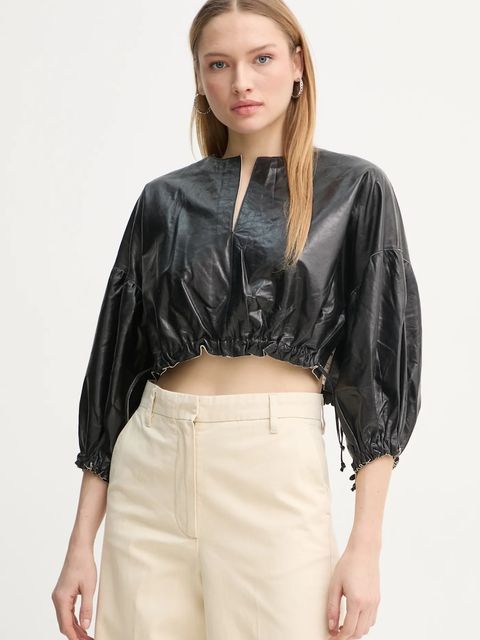 Day Birger et Mikkelsen bluzka skórzana Dorothy kolor czarny gładka DAY65243672 - zdjęcie produktu nr 1