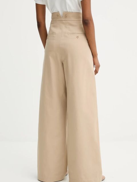 Weekend Max Mara spodnie bawełniane ALFEO damskie kolor beżowy szerokie high waist 2525136101600