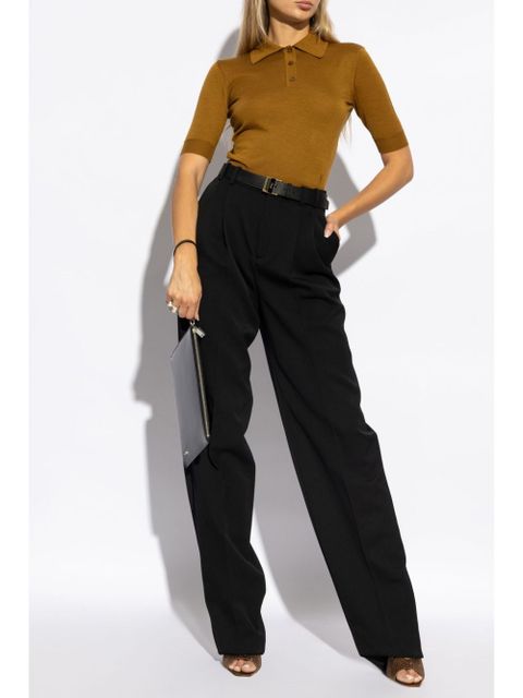 Saint Laurent Cassandre-embroidery polo top - Brown