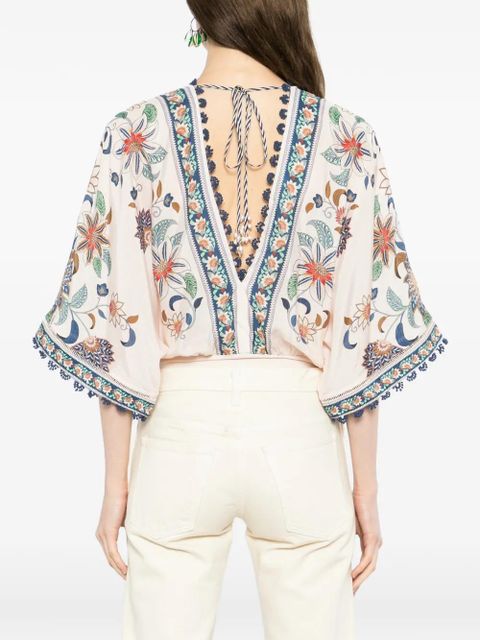 FARM Rio floral-print V-neck blouse - Pink