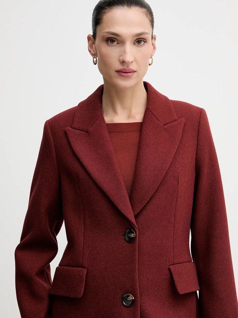 Sisley płaszcz wełniany kolor bordowy przejściowy 2JJYLN04Z