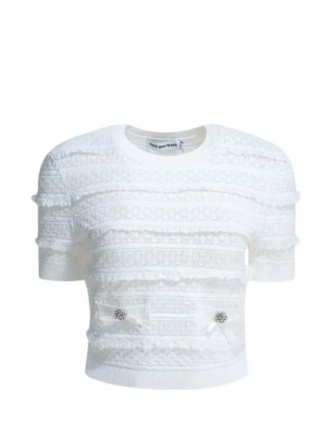 Self-Portrait ruffled cropped sweater - White - zdjęcie produktu nr 1
