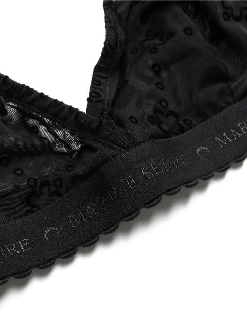 Marine Serre logo-flocked mesh bra - Black