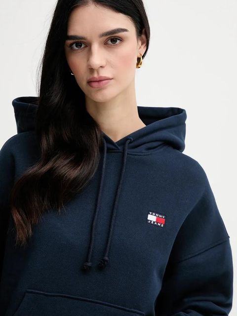 Tommy Jeans bluza bawełniana damska kolor granatowy z kapturem DW0DW19414