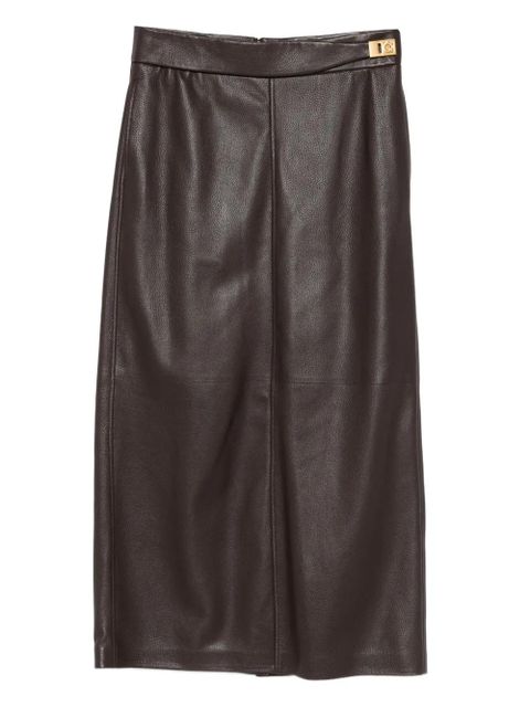 Ferragamo textured-leather buckled skirt - Brown - zdjęcie produktu nr 1