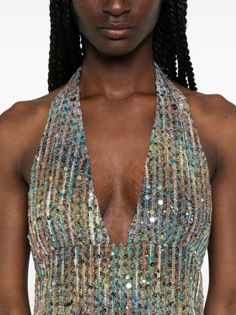 Missoni sequin-embellished halterneck mini dress - Brown