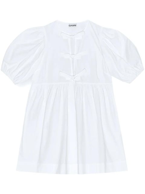 GANNI Cotton Poplin Tie String Mini Dress - White - zdjęcie produktu nr 1
