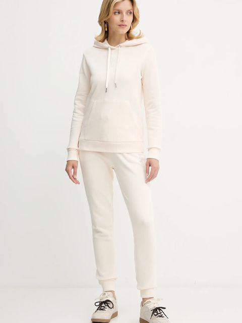 Armani Exchange bluza bawełniana damska kolor beżowy z kapturem z aplikacją XW000983 AF14284