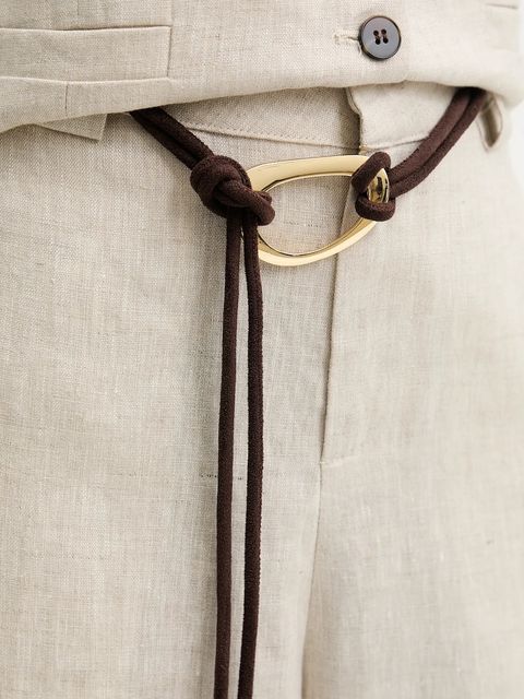 Answear.LAB spodnie lniane damskie kolor beżowy szerokie high waist