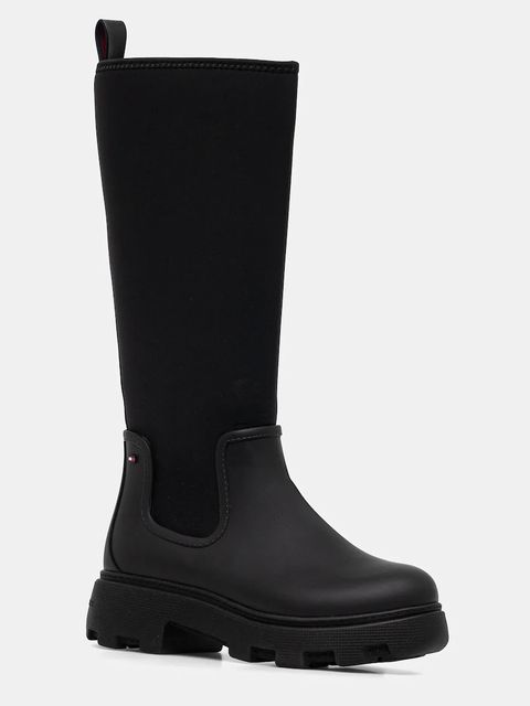 Tommy Hilfiger kalosze FLAG LONG RAINBOOT WARM LINING damskie kolor czarny FW0FW08973 - zdjęcie produktu nr 1