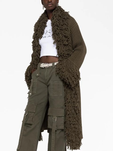 Blumarine fringe belted coat - Green