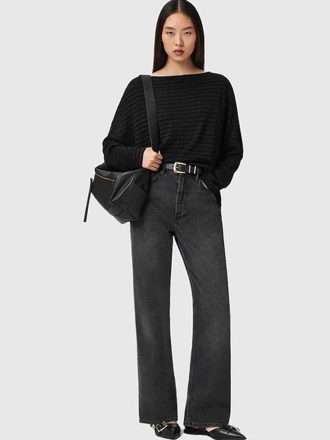 AllSaints sweter damski kolor czarny lekki W012JZ