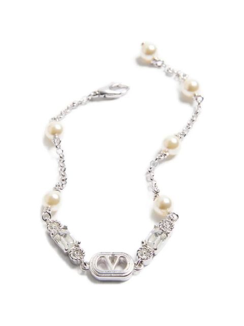 Valentino Garavani Ovalette pearl-embellished bracelet - Silver