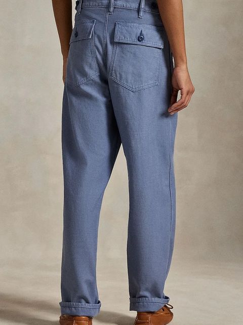 Polo Ralph Lauren spodnie bawełniane damskie kolor niebieski proste medium waist 211978634