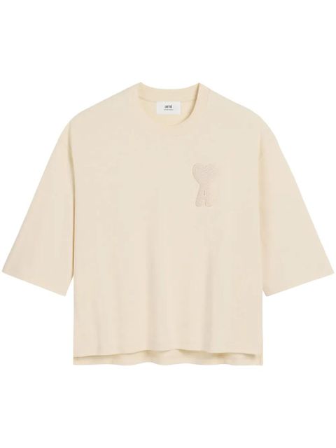 AMI Paris Ami de Coeur-patch cotton T-shirt - Neutrals - zdjęcie produktu nr 1