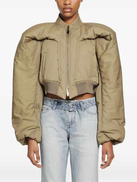 Alexander McQueen exaggerated-shoulder cropped bomber jacket - Neutrals - zdjęcie produktu nr 1