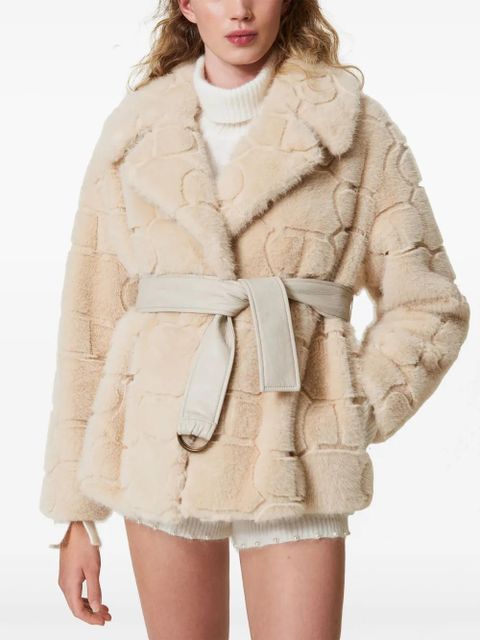 TWINSET faux-fur belted jacket - Neutrals
