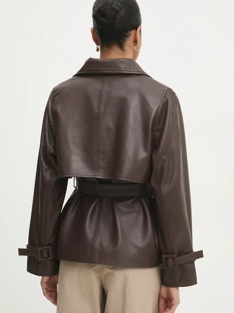 Answear.LAB kurtka skórzana kolor brązowy przejściowa