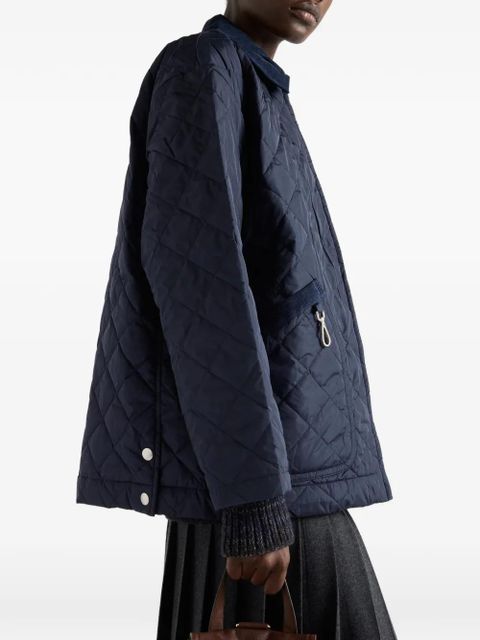 Prada velvet-collar quilted puffer jacket - Blue