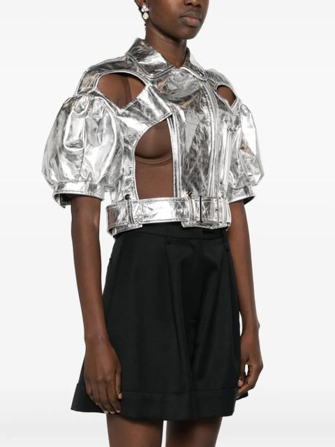 Simone Rocha cut-out leather biker jacket - Silver