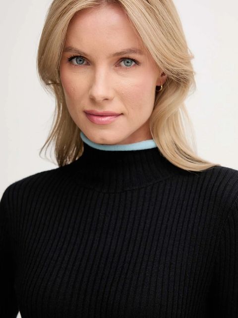 Calvin Klein Jeans sweter z dodatkiem wełny damski kolor czarny lekki z półgolfem LV044D314G