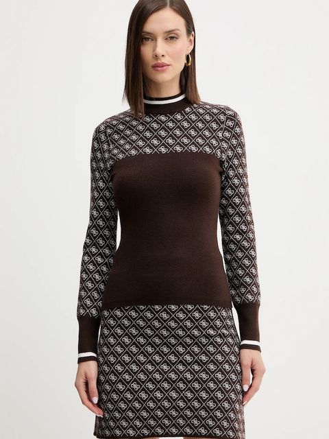 Guess sweter z dodatkiem wełny AUBREY damski kolor brązowy z półgolfem W5BR24 Z3JD2