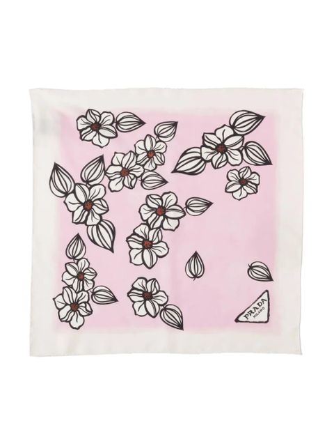 Prada floral-print twill scarf - Pink