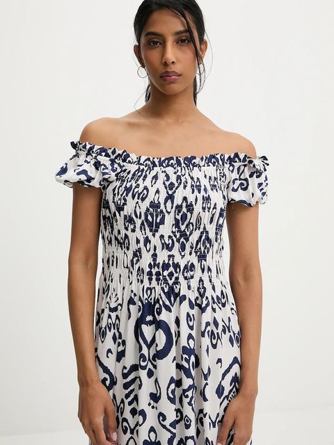 Answear.LAB sukienka kolor niebieski midi rozkloszowana