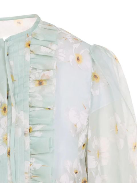Valentino Garavani ruffled floral-print shirt - Blue - zdjęcie produktu nr 2